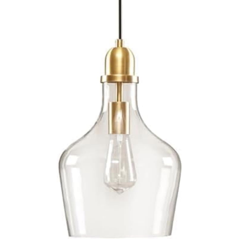 Hampton Hill Auburn Bell-Shaped Glass Pendant Light, 9", Industrial Dining Room & Kitchen Island Lighting