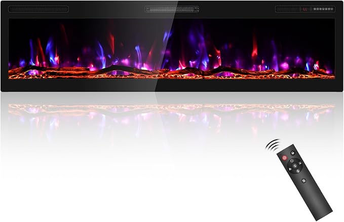 Kucreiheat 68 inch Wide Screen Electric Fireplace — Wall Fireplace for Living Room, Fireplace Inserts, Wall Mounted with Remote Control, Timer, Dimmer, 12 Flame Colors, 750/1500W — view 1