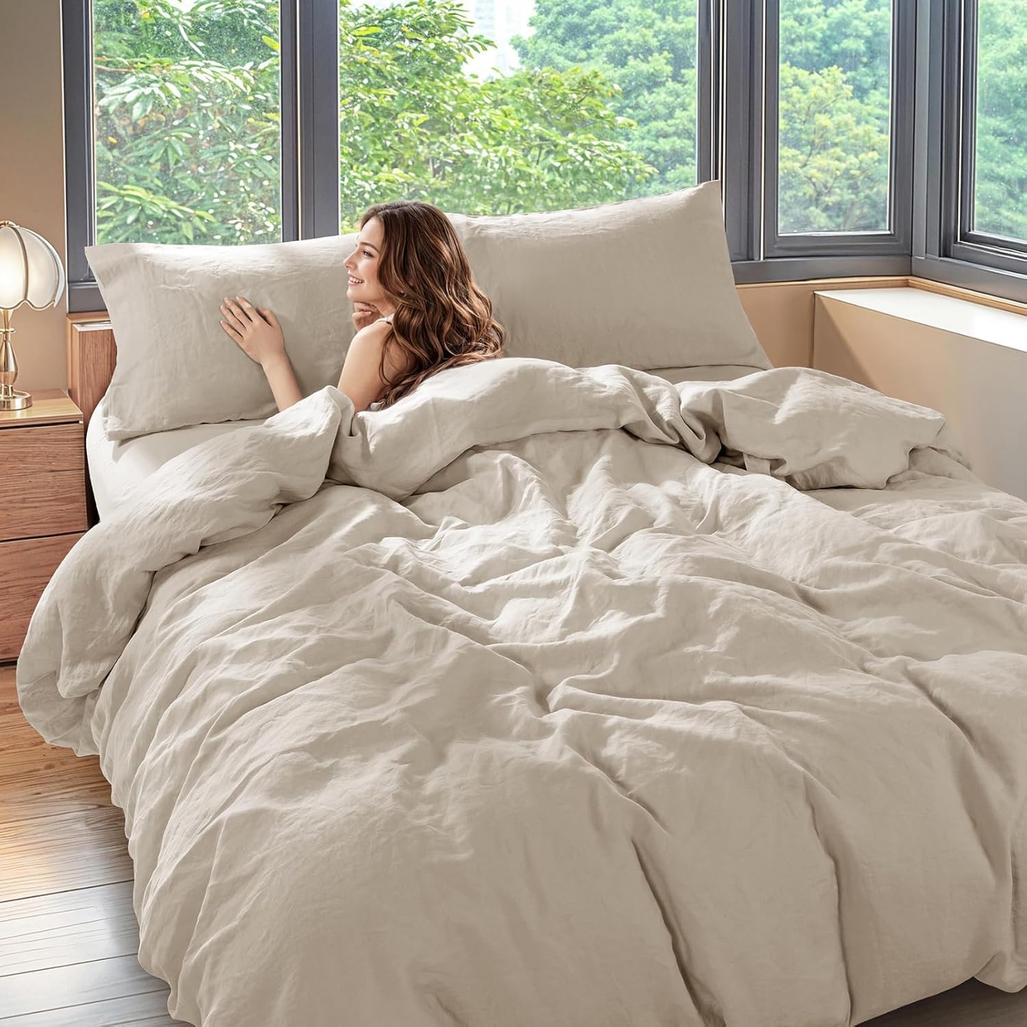 Loom & Nest 100% French Pure Linen Queen Duvet Cover Set, Linen