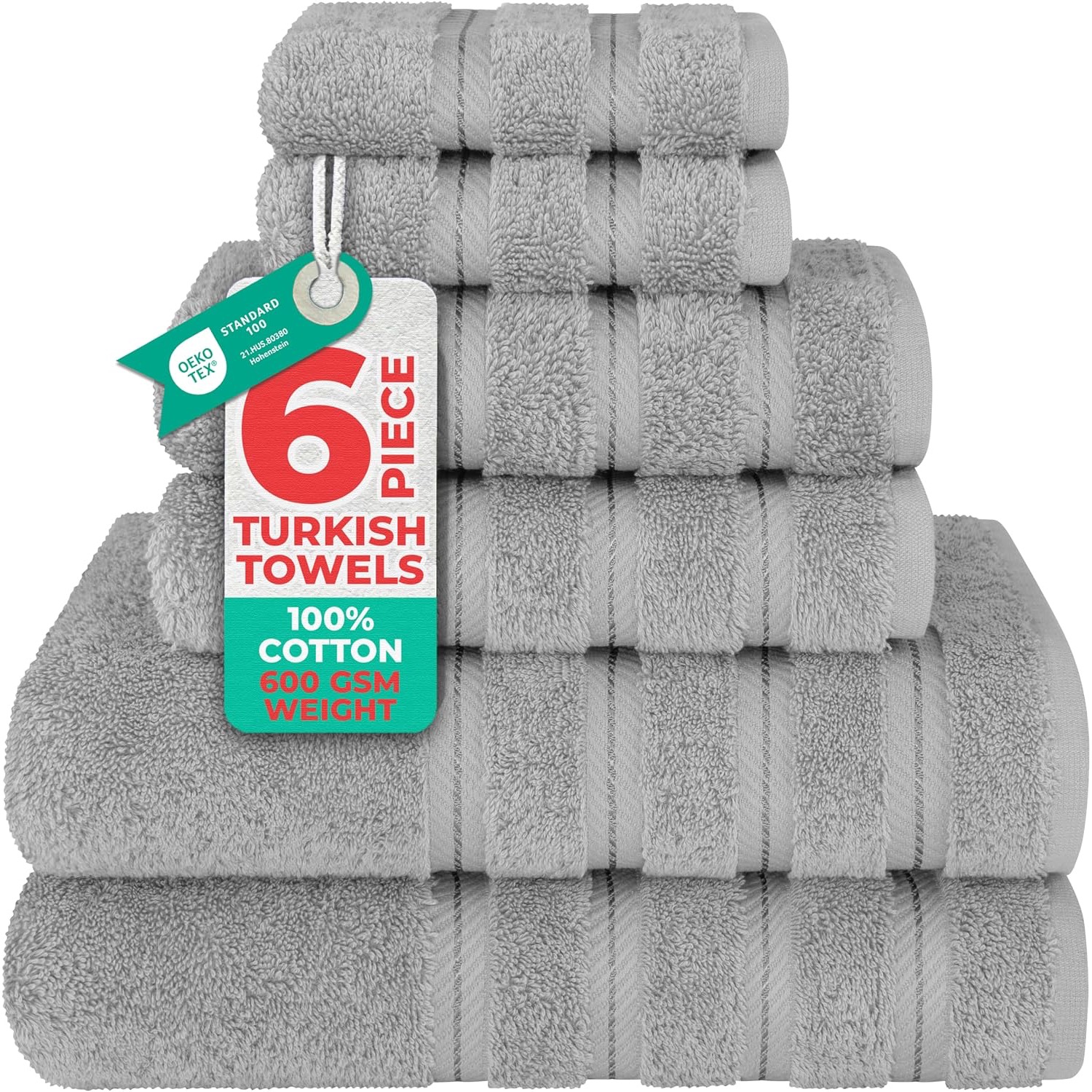 6-Piece Luxury Turkish Towel Set, 100% Cotton