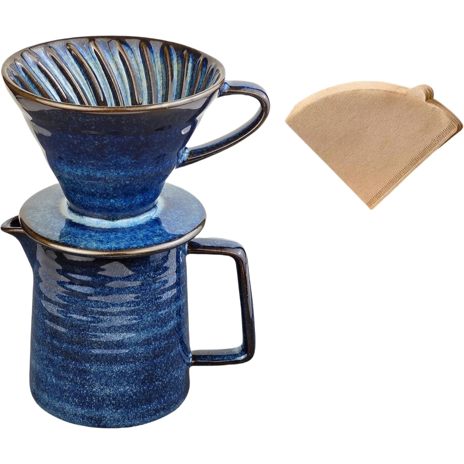 Ceramic Pour Over Coffee Maker Set — 15oz/450ml Dripper with 40 Paper Filters (Starry Blue, V02)