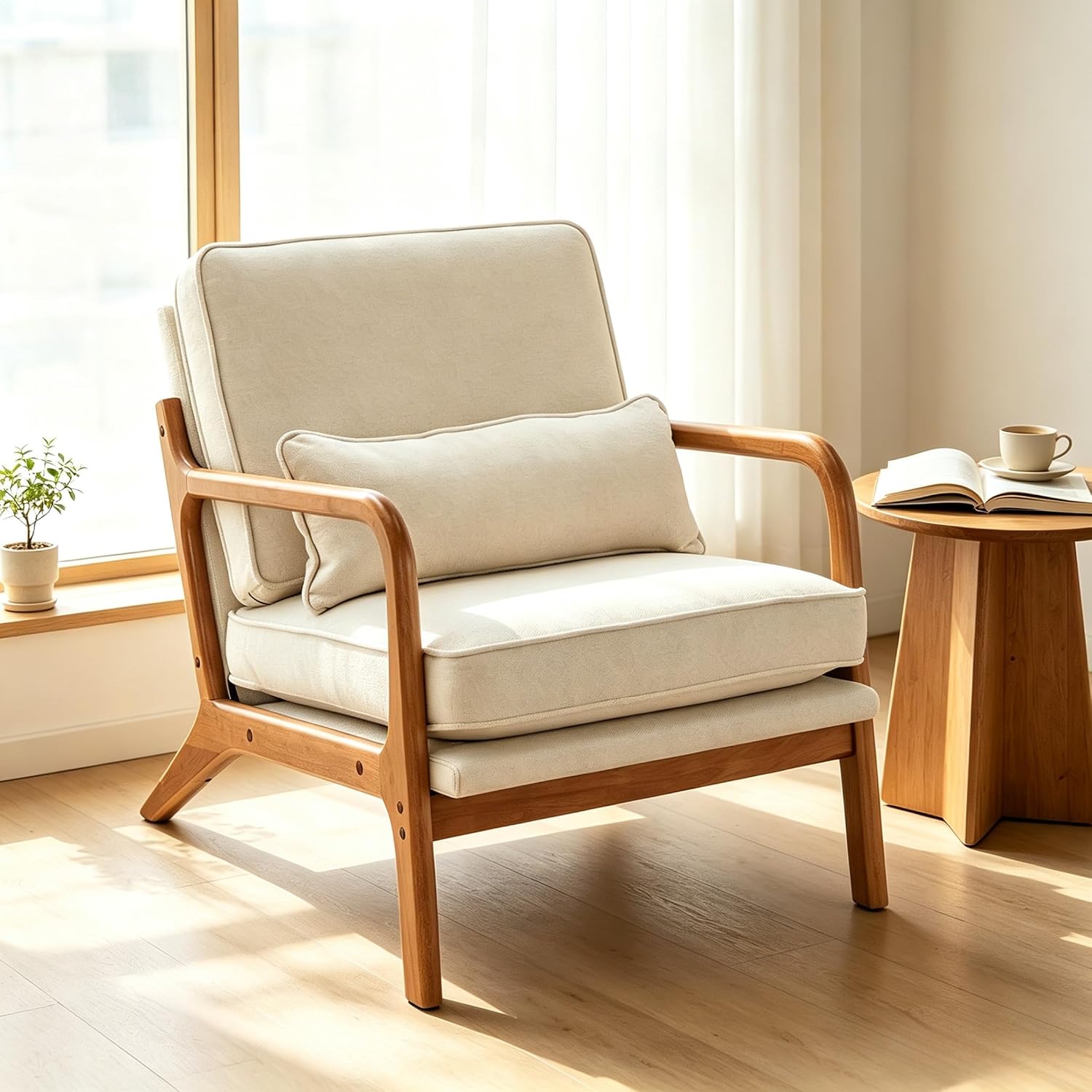 Beige Mid-Century Modern Accent Reading Chair