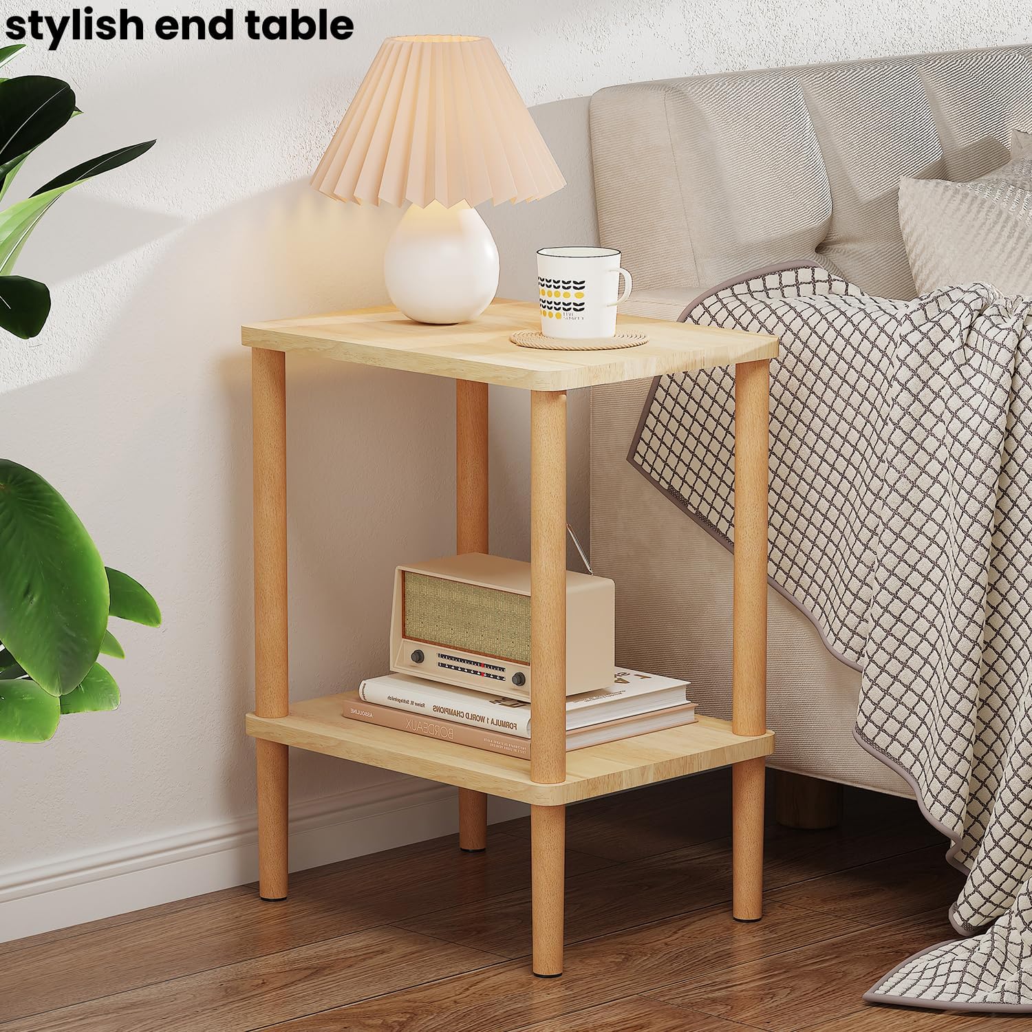 Small Solid Wood End Table – Narrow Bedside Nightstand & Side Table